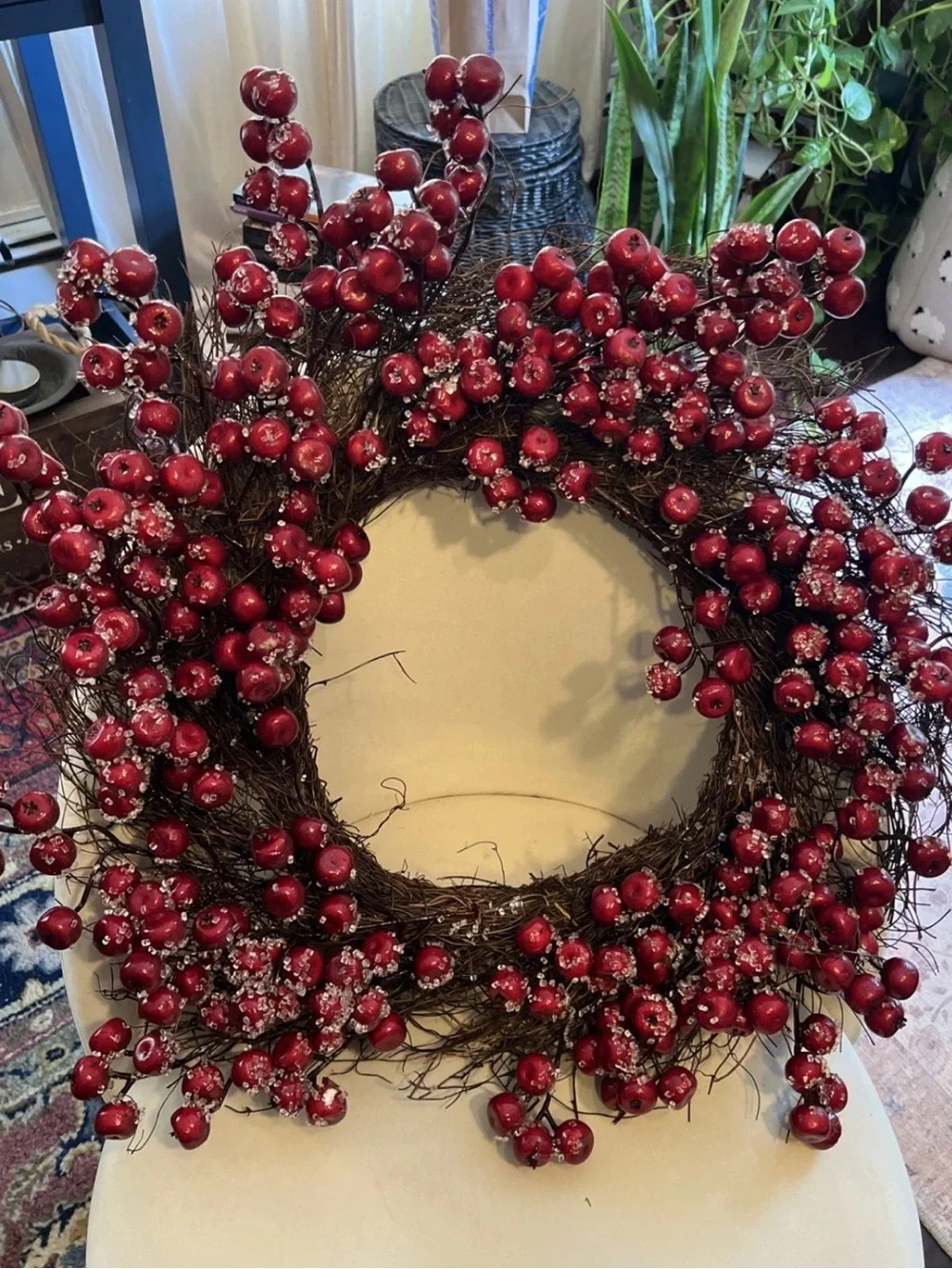 LARGE HOLIDAY CHRISTMAS RUSTIC ICED BERRY WREATH